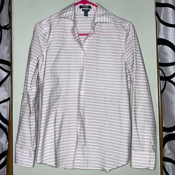 CHAPS No Iron Long Sleeve Button Down Pink & White Striped Women's Size Small - Picture 1 of 9